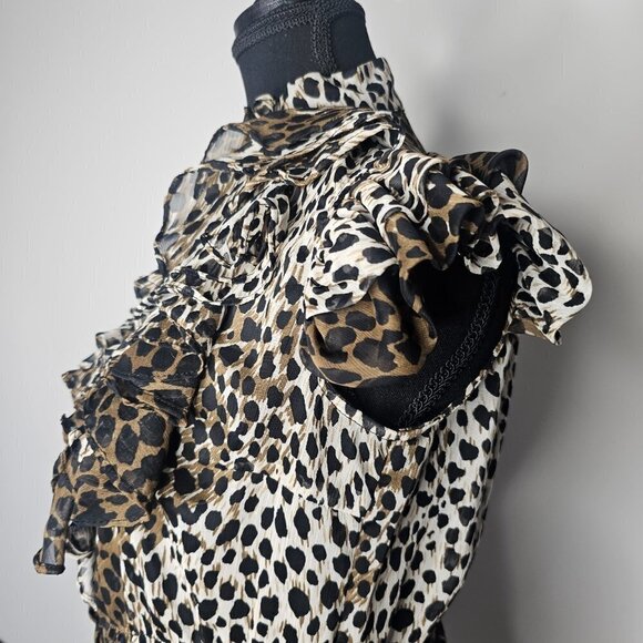 Women's Leopard Print Sheer Ruffled Blouse, Size Small - Picture 7 of 17